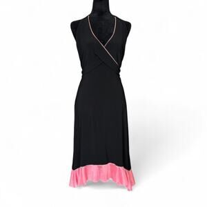 Y2K Fitted Black Wrap Midi Dress – Whimsygoth Pink Trim XL